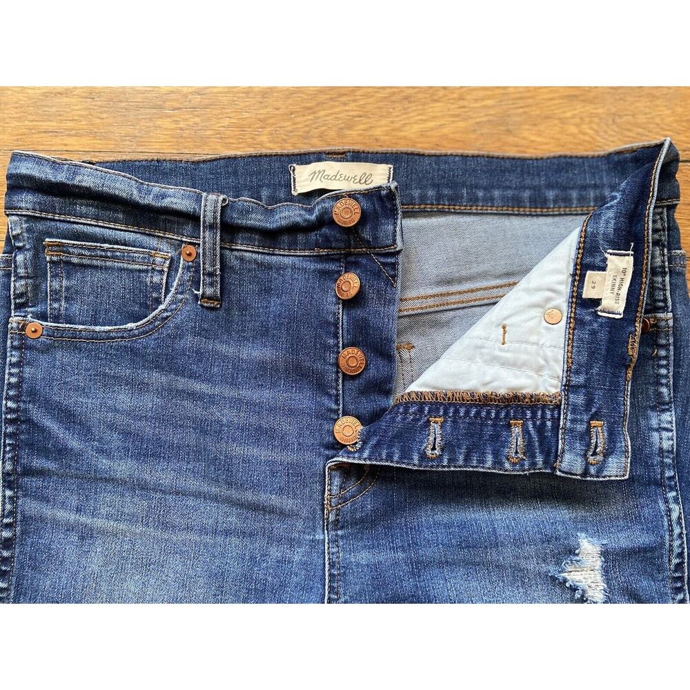 MADEWELL ‘10” High-Rise Skinny’ Distressed Button-Fly Stretch Jeans sz 29 (w30) - Picture 6 of 13